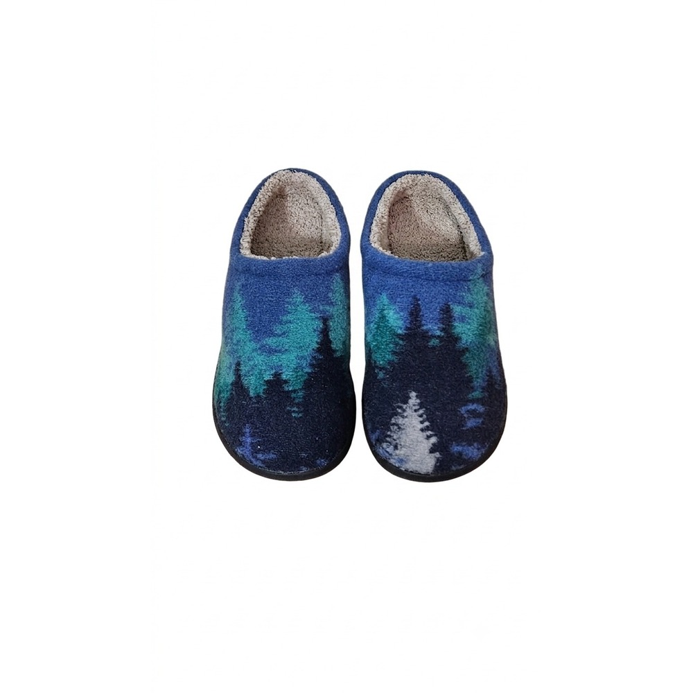 LL Bean Daybreak Scuff Slippers Women 8 Blue Forest Excellent Wool Fleece Lining